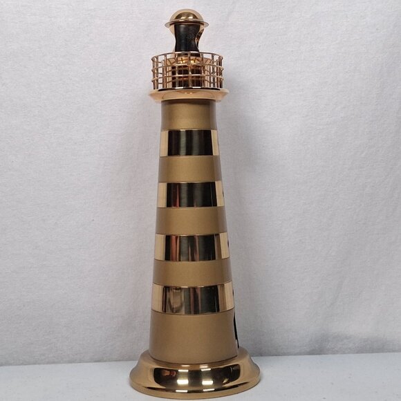 Brass Lighthouse Decor Striped Coastal Ocean Beach House Maritime Tower 10" - Picture 3 of 10
